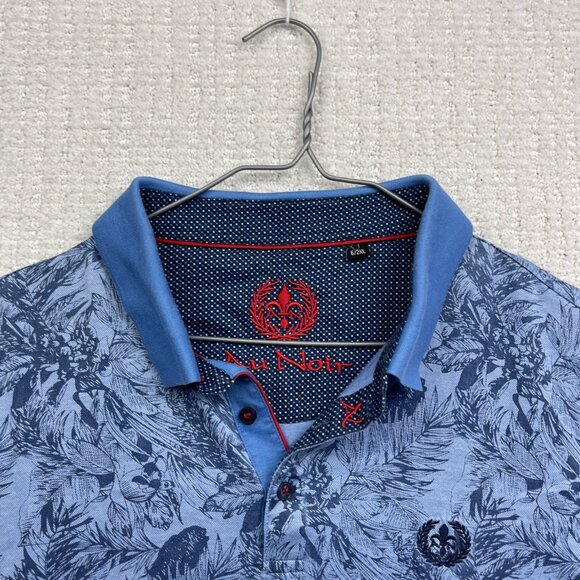 Au Noir Mens 6 / 2XL Polo Blue Tropical Floral AOP Summer Short Sleeve Stretch - Picture 2 of 14